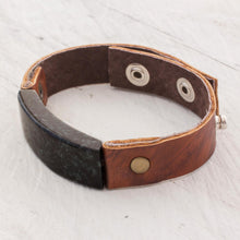 Load image into Gallery viewer, Men's Leather Wristband Bracelet with Dark Green Jade - Dark Green Maya Fortress | NOVICA