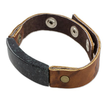 Load image into Gallery viewer, Men's Leather Wristband Bracelet with Dark Green Jade - Dark Green Maya Fortress | NOVICA