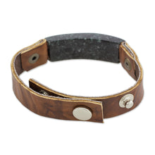 Load image into Gallery viewer, Men's Leather Wristband Bracelet with Dark Green Jade - Dark Green Maya Fortress | NOVICA