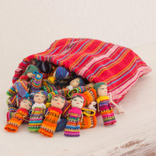Load image into Gallery viewer, Set of 100 Guatemalan Worry Dolls with Pouch in 100% Cotton - The Worry Doll Clan | NOVICA
