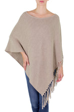Load image into Gallery viewer, Cotton Poncho with Fringe Beige Colored from Guatemala - Spontaneous Style in Khaki | NOVICA