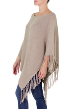 Load image into Gallery viewer, Cotton Poncho with Fringe Beige Colored from Guatemala - Spontaneous Style in Khaki | NOVICA
