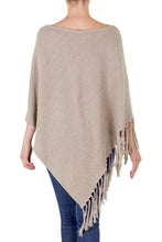 Load image into Gallery viewer, Cotton Poncho with Fringe Beige Colored from Guatemala - Spontaneous Style in Khaki | NOVICA
