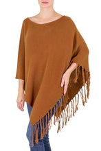 Load image into Gallery viewer, Gingerbread Color Cotton Poncho with Fringe - Spontaneous Style in Sepia | NOVICA