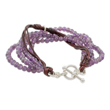 Load image into Gallery viewer, Amethyst Leather and Fine Silver Beaded Wristband Bracelet - Feminine Sweetness | NOVICA