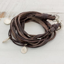 Load image into Gallery viewer, Leather Fine Silver Wrap Charm Bracelet from Guatemala - Stellar Imprint | NOVICA