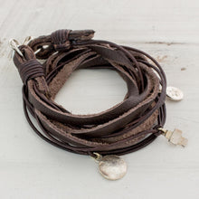 Load image into Gallery viewer, Leather Fine Silver Wrap Charm Bracelet from Guatemala - Stellar Imprint | NOVICA