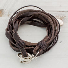 Load image into Gallery viewer, Leather Fine Silver Wrap Charm Bracelet from Guatemala - Stellar Imprint | NOVICA