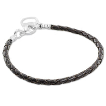 Load image into Gallery viewer, Fine Silver Brown Leather Charm Wristband Bracelet Guatemala - Walk of Life in Brown | NOVICA