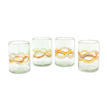 Load image into Gallery viewer, Hand Blown Recycled Juice Glasses (Set of 4) from Guatemala - Orange Reefs | NOVICA