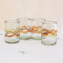Load image into Gallery viewer, Hand Blown Recycled Juice Glasses (Set of 4) from Guatemala - Orange Reefs | NOVICA