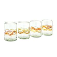 Load image into Gallery viewer, Hand Blown Recycled Juice Glasses (Set of 4) from Guatemala - Orange Reefs | NOVICA