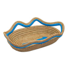 Load image into Gallery viewer, Set of 3 Handwoven Blue Accent Pine Needle Baskets - Wavy Ocean | NOVICA