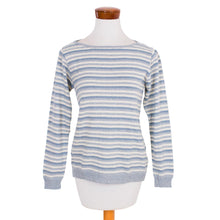 Load image into Gallery viewer, Women's Blue and Ivory Striped Soft Cotton Pullover Sweater - Wedgwood Horizon | NOVICA