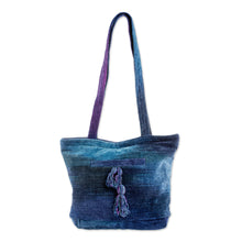 Load image into Gallery viewer, Rayon and Cotton Blend Shoulder Bag in Blue from Guatemala - Pleasing Corduroy in Blue | NOVICA