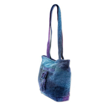 Load image into Gallery viewer, Rayon and Cotton Blend Shoulder Bag in Blue from Guatemala - Pleasing Corduroy in Blue | NOVICA