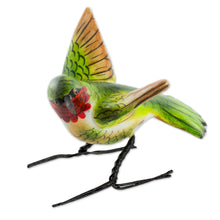 Load image into Gallery viewer, Hand Sculpted Ceramic Ruby-Throated Hummingbird Figurine - Ruby-Throated Hummingbird | NOVICA