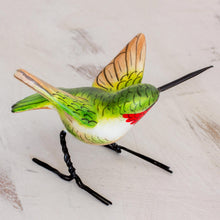 Load image into Gallery viewer, Hand Sculpted Ceramic Ruby-Throated Hummingbird Figurine - Ruby-Throated Hummingbird | NOVICA