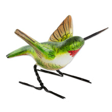 Load image into Gallery viewer, Hand Sculpted Ceramic Ruby-Throated Hummingbird Figurine - Ruby-Throated Hummingbird | NOVICA