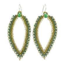 Load image into Gallery viewer, Green and Ivory Leaf-Shaped Beaded Dangle Earrings - River Leaf | NOVICA