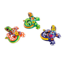 Load image into Gallery viewer, Colorful Handpainted Ceramic Salamander Figurines (Set of 3) - Sweet Salamanders | NOVICA
