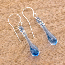 Load image into Gallery viewer, Glass Dangle Earrings in Blue from Costa Rica (1.8 inch) - Bubbling Spring | NOVICA