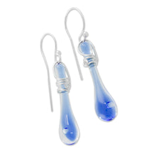 Load image into Gallery viewer, Glass Dangle Earrings in Blue from Costa Rica (1.8 inch) - Bubbling Spring | NOVICA