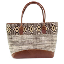 Load image into Gallery viewer, Natural Cotton and Black Diamond Motif Leather Accent Tote - Mayan Chic | NOVICA