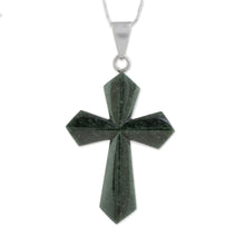 Load image into Gallery viewer, Jade Cross Necklace in Dark Green from Guatemala - Dark Green Sacrifice of Love | NOVICA