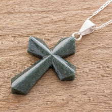 Load image into Gallery viewer, Jade Cross Necklace in Dark Green from Guatemala - Dark Green Sacrifice of Love | NOVICA