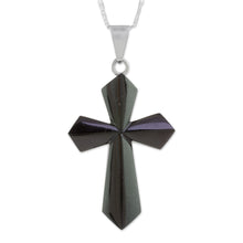 Load image into Gallery viewer, Jade Cross Necklace in Black from Guatemala - Black Sacrifice of Love | NOVICA