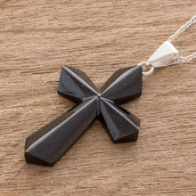 Load image into Gallery viewer, Jade Cross Necklace in Black from Guatemala - Black Sacrifice of Love | NOVICA