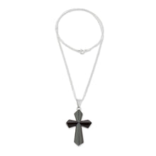Load image into Gallery viewer, Jade Cross Necklace in Black from Guatemala - Black Sacrifice of Love | NOVICA