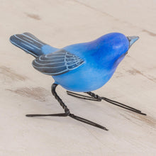 Load image into Gallery viewer, Handcrafted Blue Indigo Bunting Bird Ceramic Figurine - Indigo Bunting | NOVICA