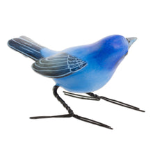 Load image into Gallery viewer, Handcrafted Blue Indigo Bunting Bird Ceramic Figurine - Indigo Bunting | NOVICA