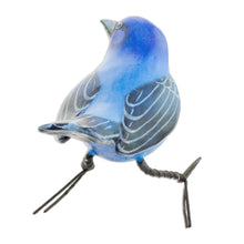 Load image into Gallery viewer, Handcrafted Blue Indigo Bunting Bird Ceramic Figurine - Indigo Bunting | NOVICA