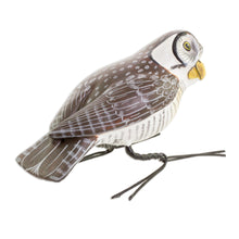 Load image into Gallery viewer, Handcrafted White and Brown Hawk Owl Ceramic Figurine - Hawk Owl | NOVICA
