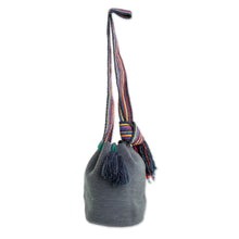 Load image into Gallery viewer, Crocheted Cotton Bucket Bag in Smoke from Guatemala - Smoke Texture | NOVICA