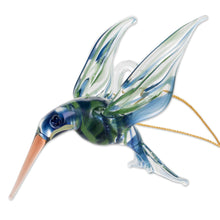 Load image into Gallery viewer, Handblown Glass Blue and Green Humminbird Figurine - Trochilinae Hummingbird | NOVICA
