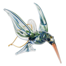 Load image into Gallery viewer, Handblown Glass Blue and Green Humminbird Figurine - Trochilinae Hummingbird | NOVICA