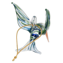 Load image into Gallery viewer, Handblown Glass Blue and Green Humminbird Figurine - Trochilinae Hummingbird | NOVICA