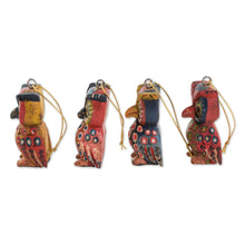 Load image into Gallery viewer, Pinewood Owl Ornaments from Guatemala (Set of 4) - Celebratory Owls | NOVICA
