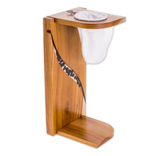 Load image into Gallery viewer, Teak Wood and Resin Single-Serve Drip Coffee Stand - Fresh Beans | NOVICA