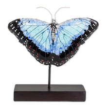 Load image into Gallery viewer, Art Glass Morpheus Butterfly Sculpture from El Salvador - Morpheus Flight | NOVICA