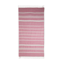 Load image into Gallery viewer, Striped Cotton Beach Towel in Crimson from Guatemala - Sweet Relaxation in Crimson | NOVICA