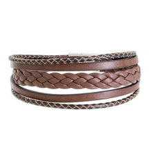 Load image into Gallery viewer, Men's Espresso Leather Strand Bracelet from Costa Rica - Bold Variety in Espresso | NOVICA