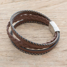 Load image into Gallery viewer, Men's Espresso Leather Strand Bracelet from Costa Rica - Bold Variety in Espresso | NOVICA