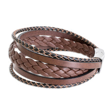 Load image into Gallery viewer, Men's Espresso Leather Strand Bracelet from Costa Rica - Bold Variety in Espresso | NOVICA