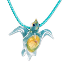 Load image into Gallery viewer, Art Glass Sea Turtle Pendant Necklace from Costa Rica - In the Ocean | NOVICA