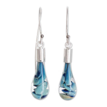Load image into Gallery viewer, Blue Art Glass Dangle Earrings from Costa Rica - Flirty Waves | NOVICA